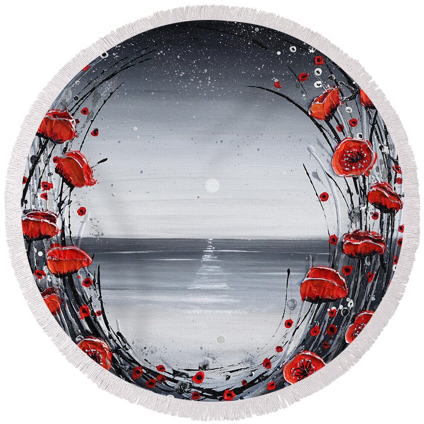 Redpoppies Round Beach Towel featuring the painting A piece of my Heart by Amanda Dagg