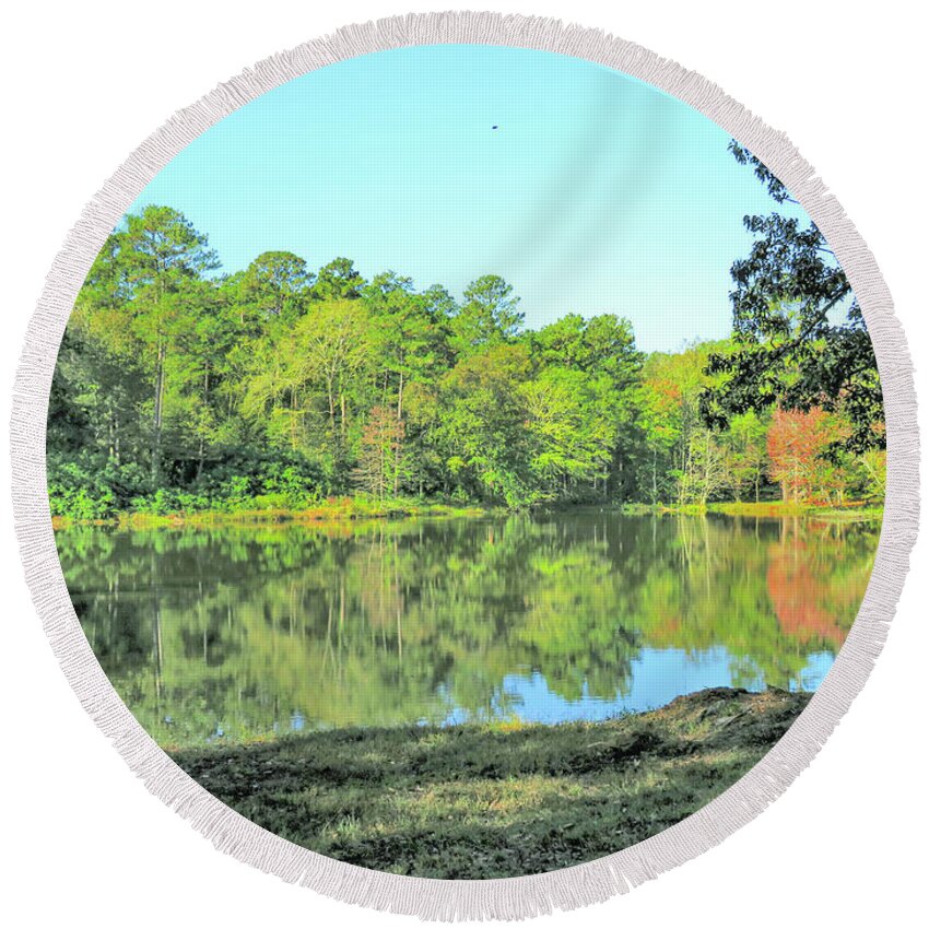 Pond Round Beach Towel featuring the photograph A Pond Full Of Trees by Ed Williams