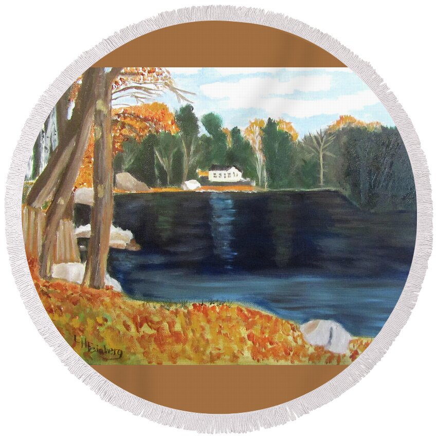 Maine Round Beach Towel featuring the painting A Quiet Day by Linda Feinberg