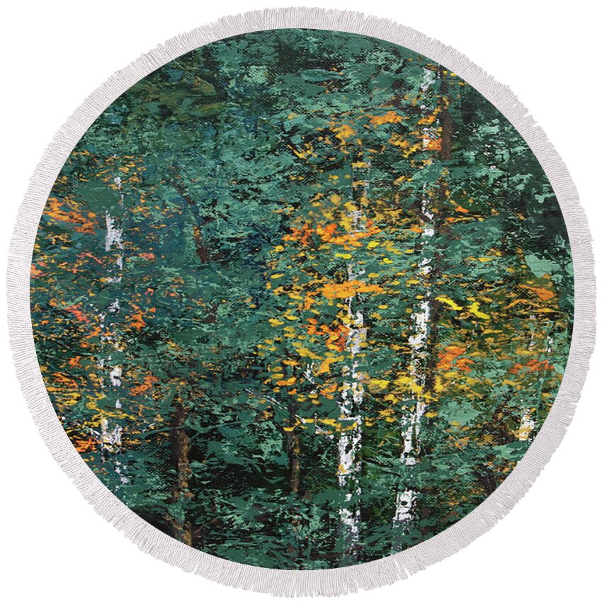 Landscape Round Beach Towel featuring the painting A Quiet Place by Linda Bailey