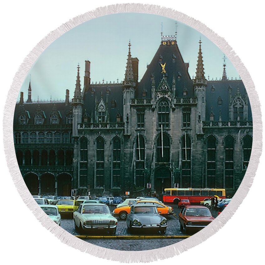 Burges Round Beach Towel featuring the photograph A Rainy Day at the Courthouse by Bob Phillips