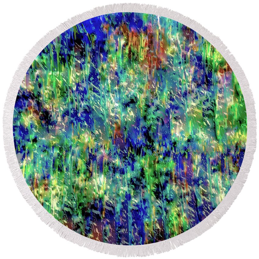A-fine-art Round Beach Towel featuring the painting A Rainy Night In Miami by Catalina Walker