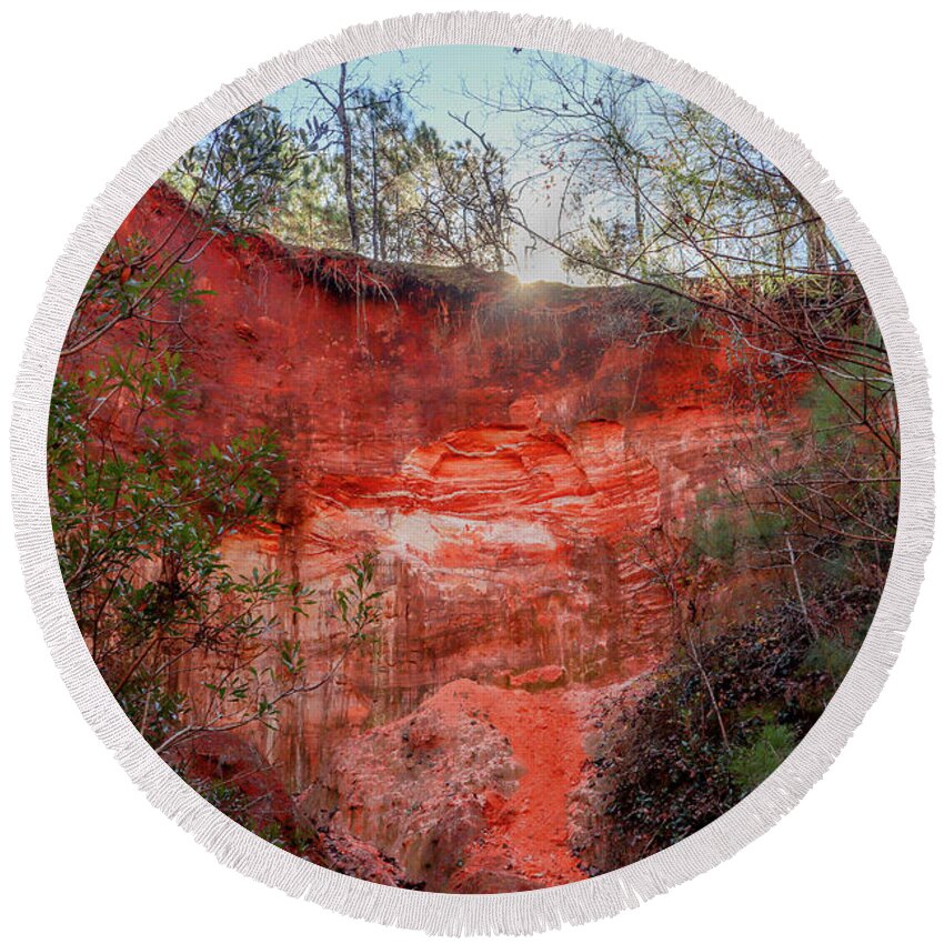 Providence Canyon State Park Round Beach Towel featuring the photograph A Red Canyon Afternoon by Ed Williams