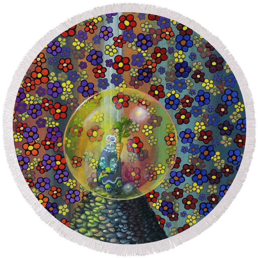 Pop Surrealism Round Beach Towel featuring the painting A Reward for Your Climb by Mindy Huntress