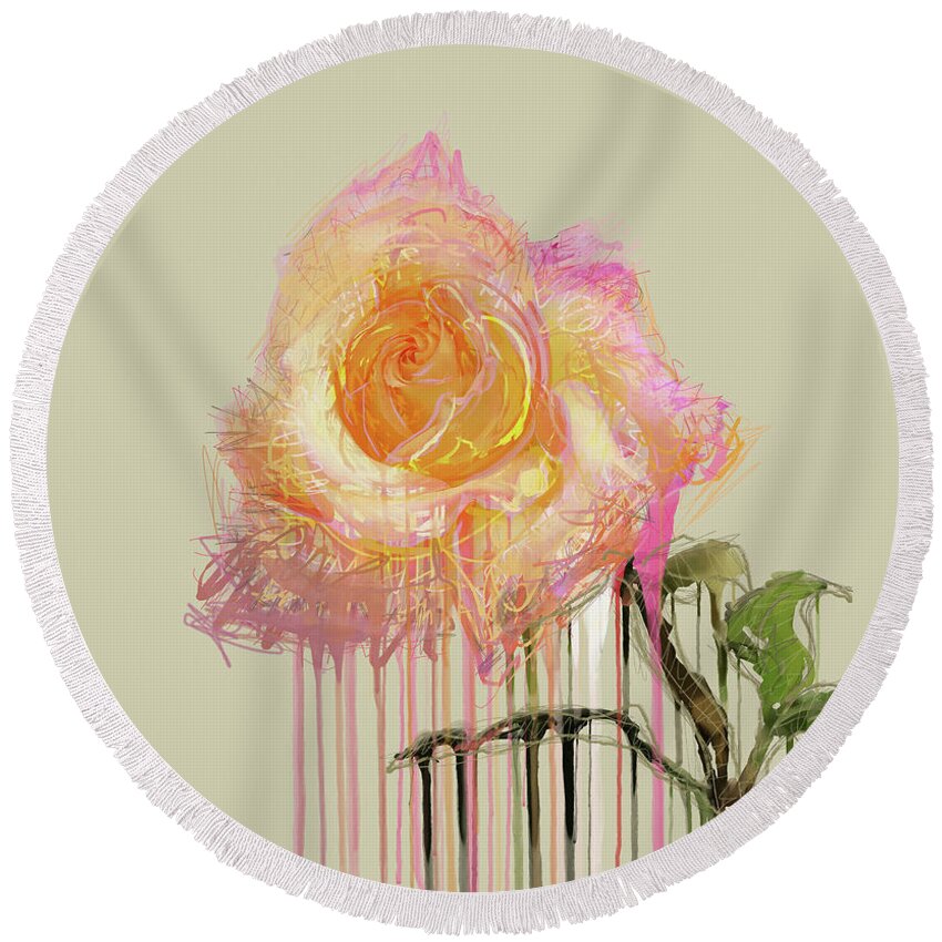 Rose Round Beach Towel featuring the mixed media A Rose By Any Other Name - Cream by BFA Prints