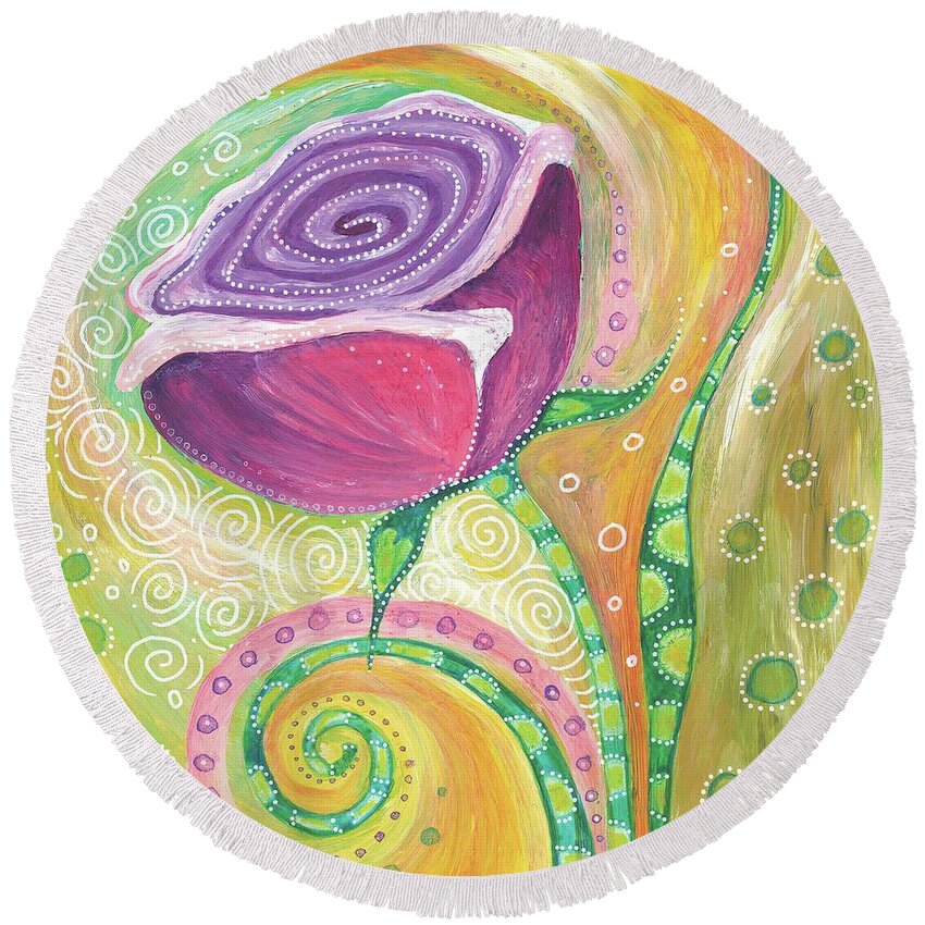 Rose Round Beach Towel featuring the painting A Rose Fit for a Queen by Tanielle Childers