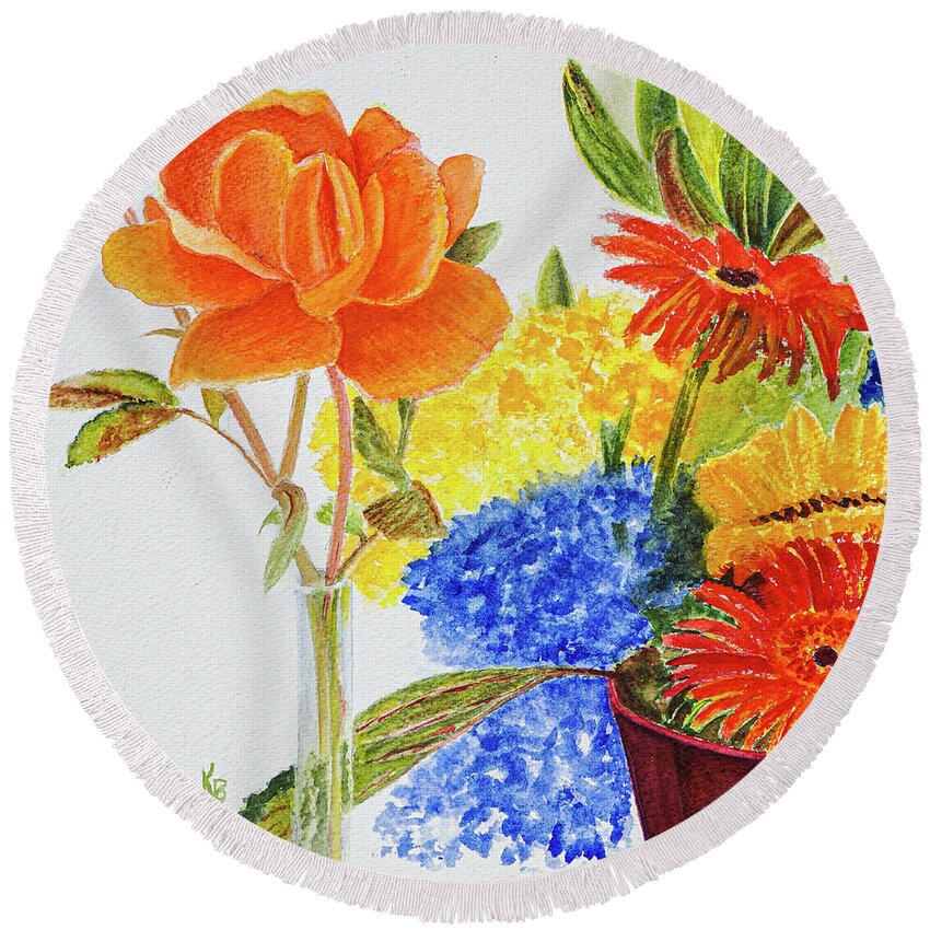 Flowers Round Beach Towel featuring the painting A Rose is a Rose by Karen Fleschler