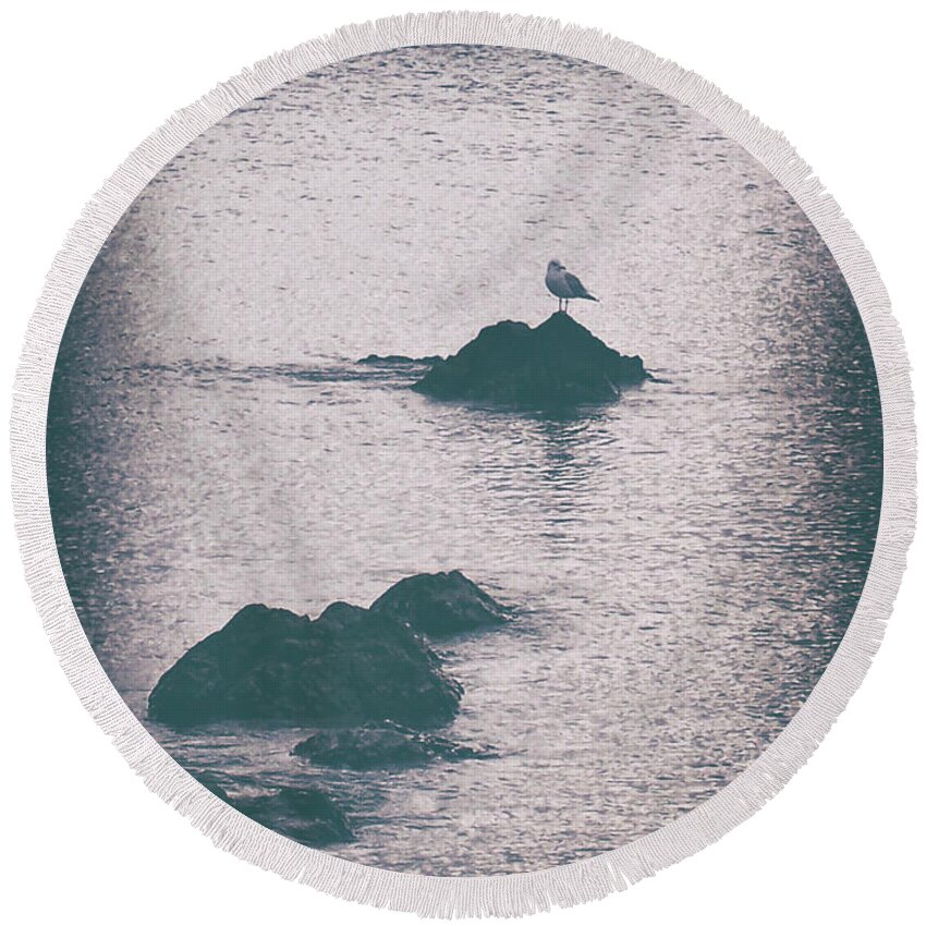 Vintage Round Beach Towel featuring the photograph A Seagull Rests by Phil Perkins
