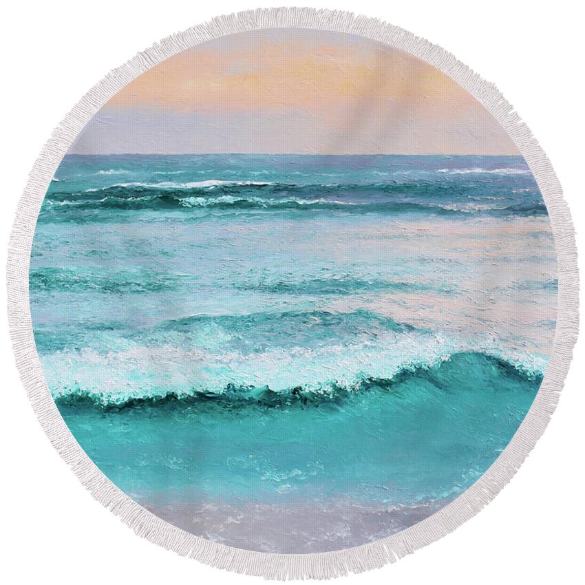 Ocean Round Beach Towel featuring the painting A sense of calm, seascape by Jan Matson