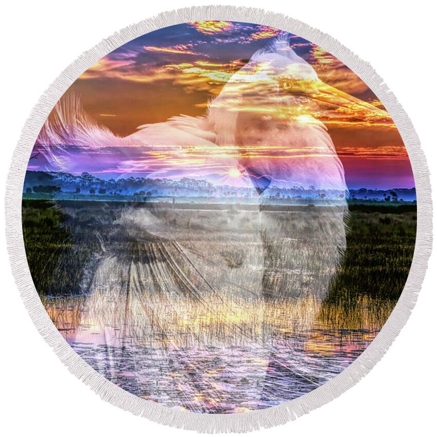 Sunrises Round Beach Towel featuring the photograph A Spiritual Sunrise by DB Hayes