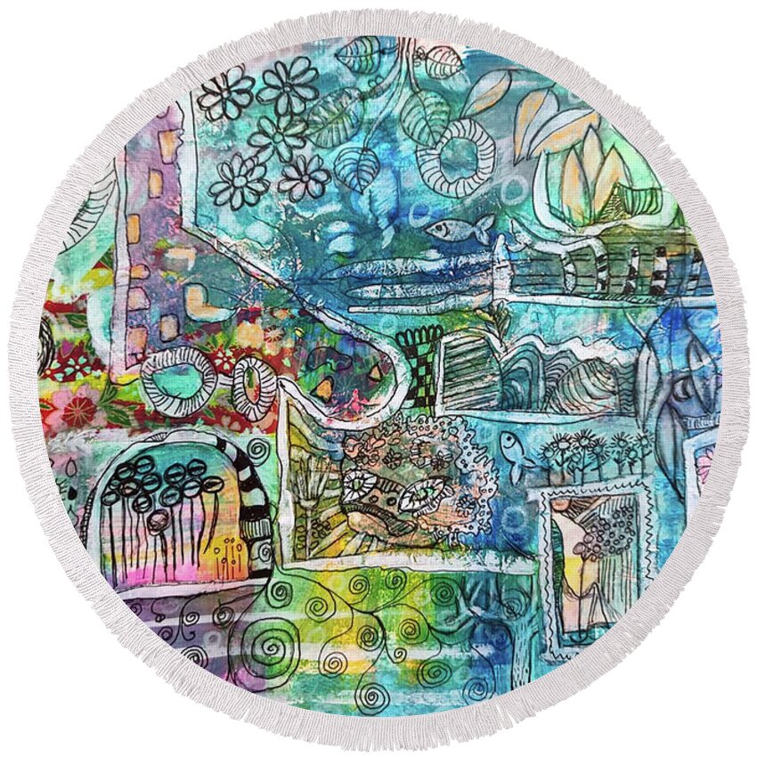 Drawing Round Beach Towel featuring the mixed media A Story within a Story .. within a Story by Mimulux Patricia No