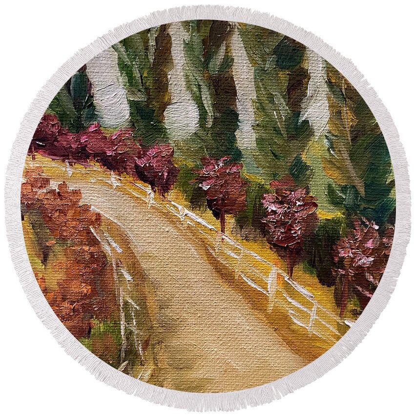 Pauba Road Round Beach Towel featuring the painting A Stretch of Pauba Temecula by Roxy Rich