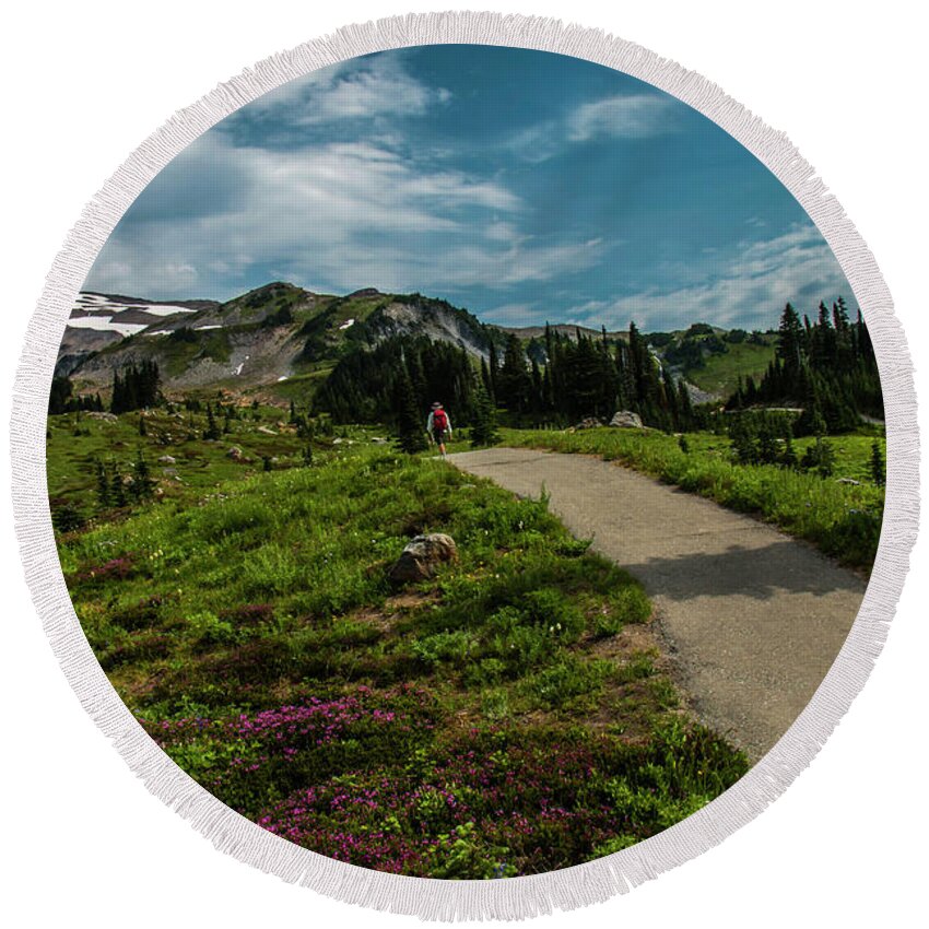 Mount Rainier National Park Round Beach Towel featuring the photograph A Stroll in the Park by Doug Scrima