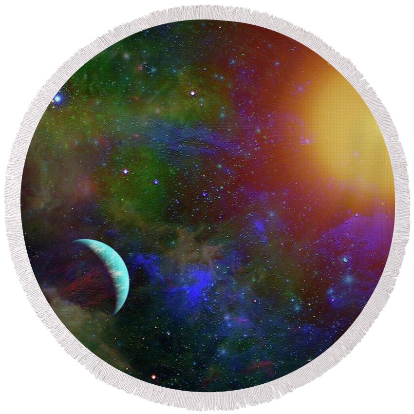  Round Beach Towel featuring the digital art A Sun Going Red Giant by Don White Artdreamer
