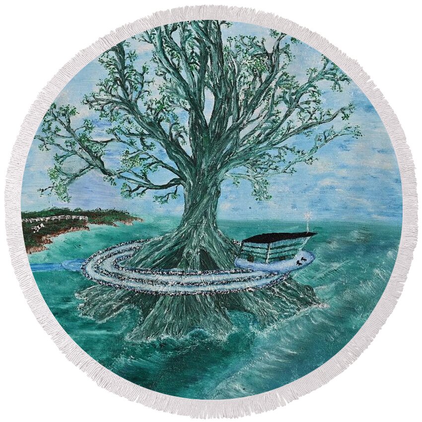 Christina Knight Round Beach Towel featuring the painting A Verde by Christina Knight