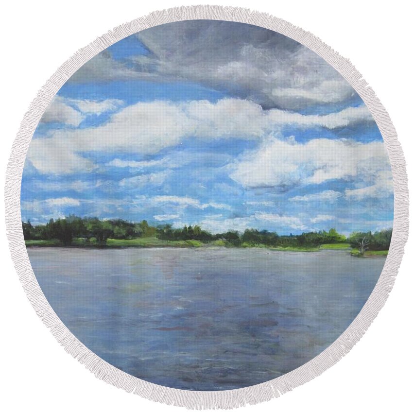 Painting Round Beach Towel featuring the painting A View on the Maurice River by Paula Pagliughi