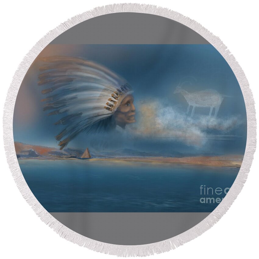 Paiute Round Beach Towel featuring the digital art A Vision by Doug Gist