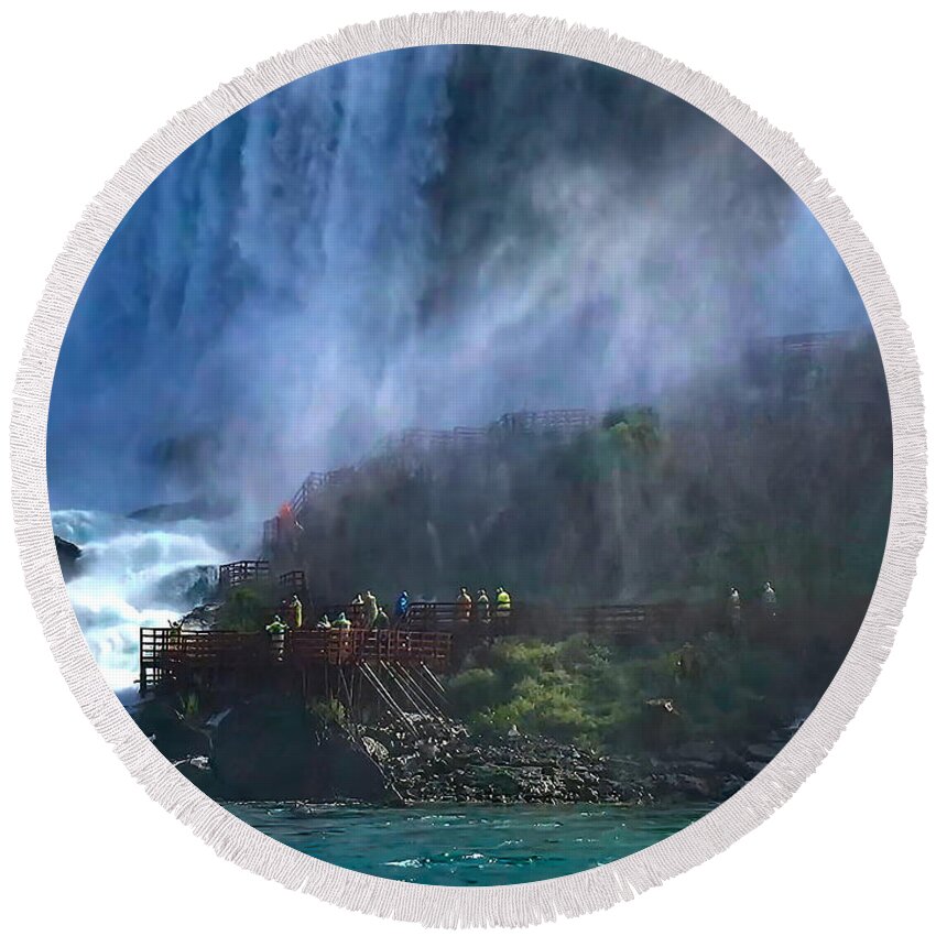 A Walk In The Mist Round Beach Towel featuring the photograph A White Water Walk In The Mist - Niagara Falls by Russ Harris