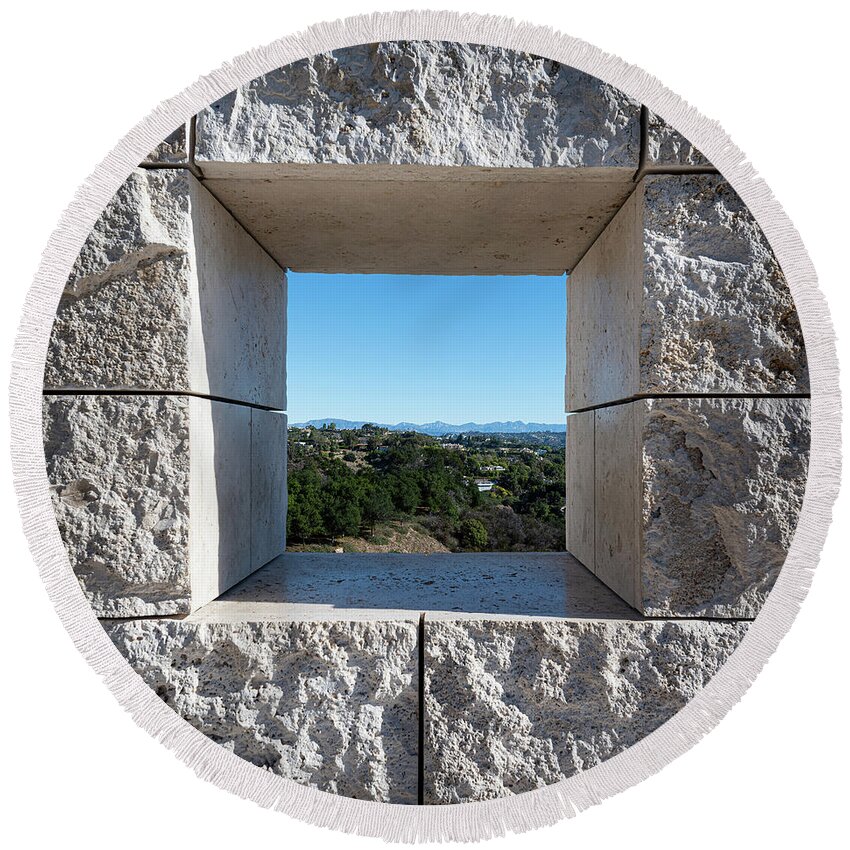 Brentwood Round Beach Towel featuring the photograph A Window on Los Angeles from Afar by David Levin