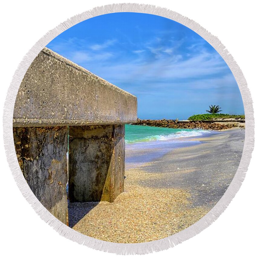Boca Grande Round Beach Towel featuring the photograph Abandoned Pier by Alison Belsan Horton
