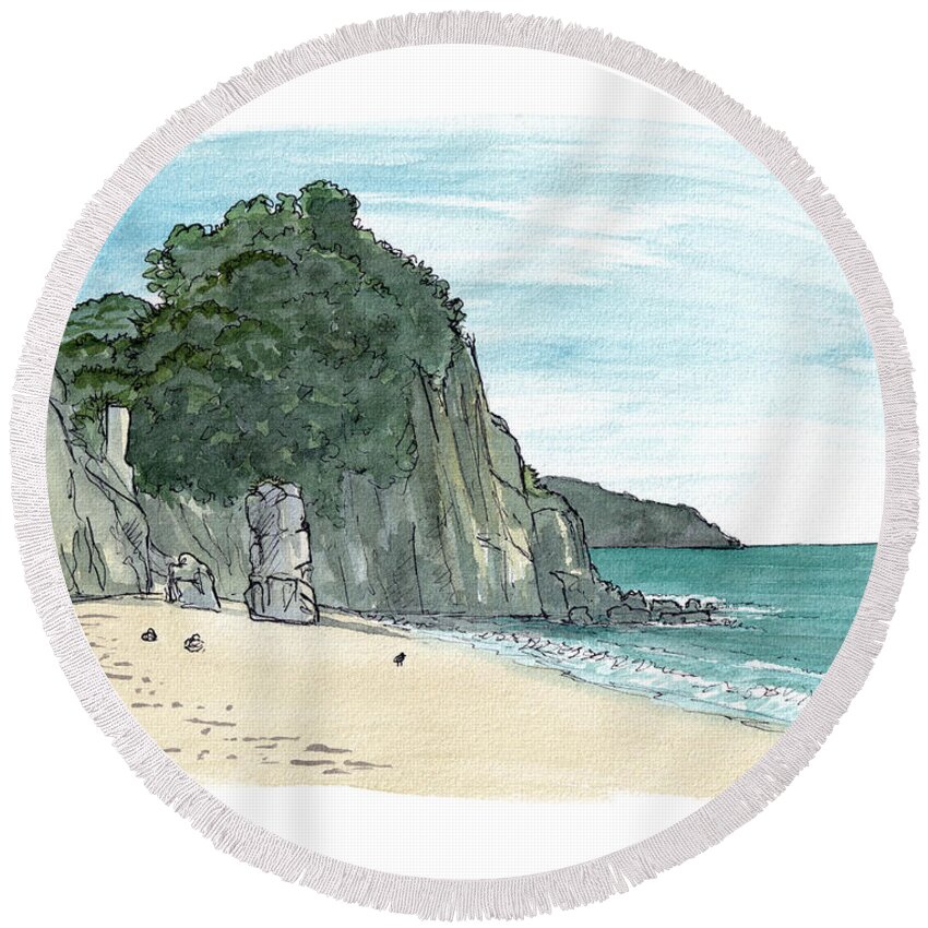 New Zealand Round Beach Towel featuring the painting Abel Tasman - Anapai Bay by Tom Napper