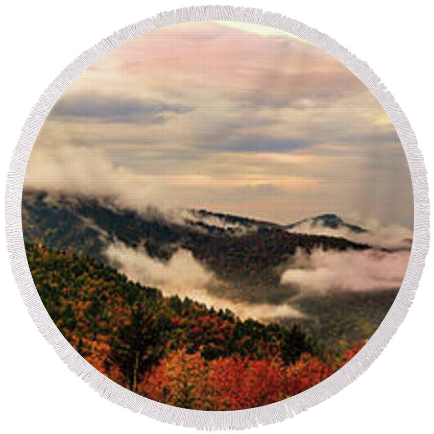 Autumn Round Beach Towel featuring the photograph Above Graveyard Fields in the Autumn by Dan Carmichael