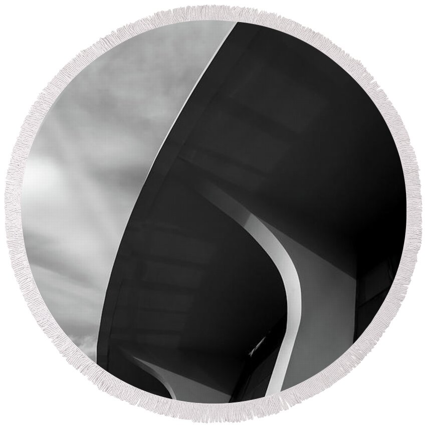 Architecture Round Beach Towel featuring the photograph Abstract architecture design. Black and white futuristic exterio by Michalakis Ppalis