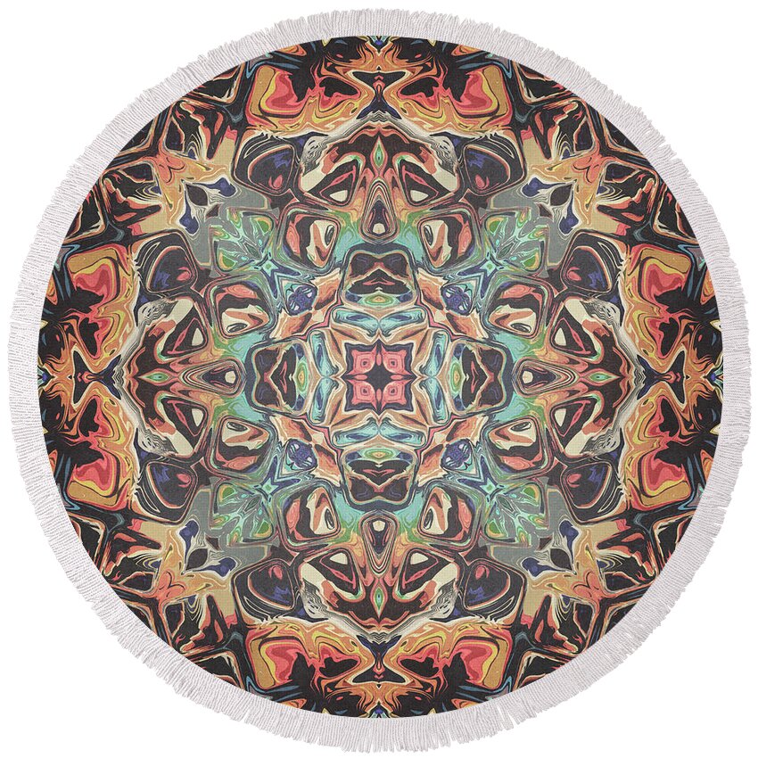 Texture Round Beach Towel featuring the digital art Abstract Circular Mandala by Phil Perkins