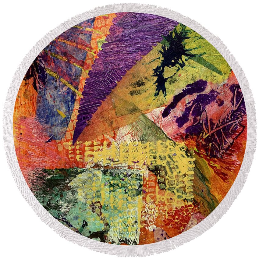 Collage Round Beach Towel featuring the mixed media Abstract Collage #1 by Lorena Cassady