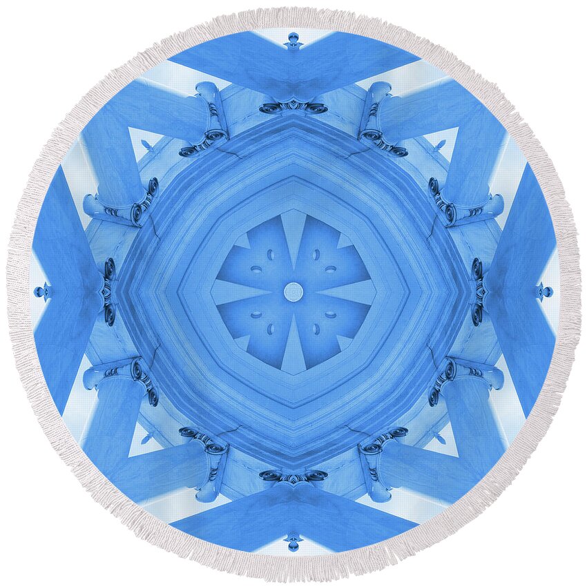 Pillars Round Beach Towel featuring the photograph Abstract Columns 28 in Blue by Mike McGlothlen