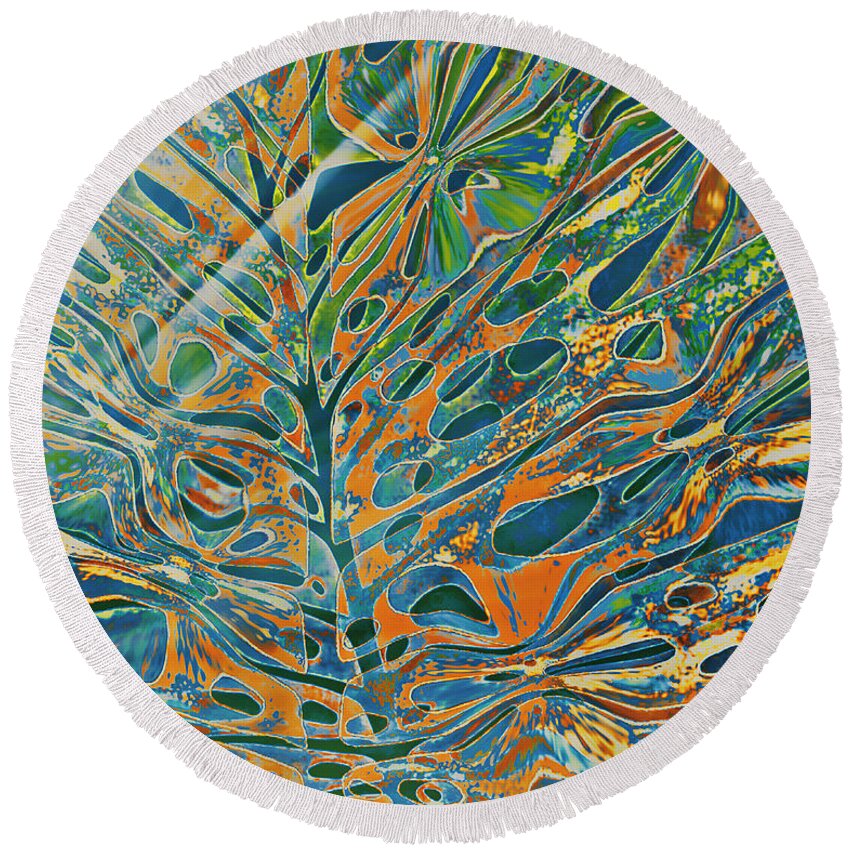 Copper And Teal Abstract Round Beach Towel featuring the digital art Abstract Copper And Teal by Pamela Smale Williams