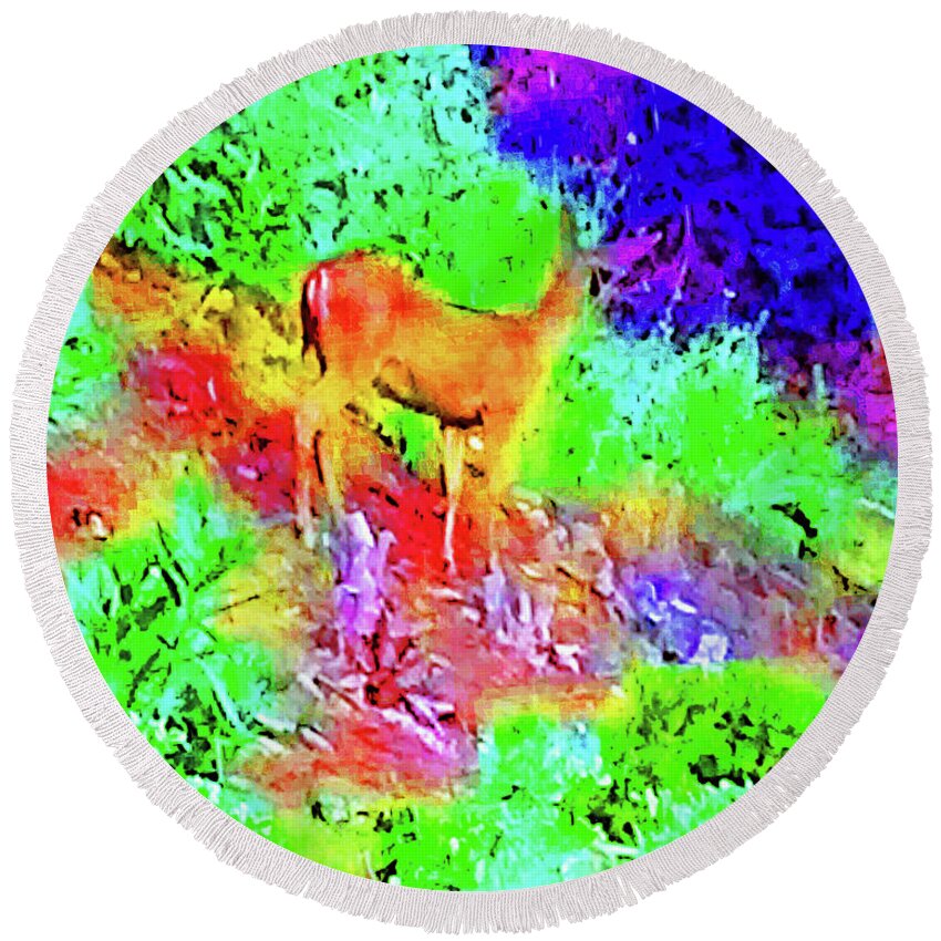 Deer Round Beach Towel featuring the photograph Abstract Deer by Andrew Lawrence