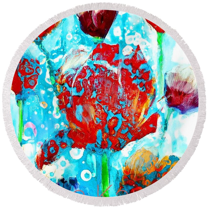 Abstract Round Beach Towel featuring the digital art Abstract Floral Flavors by Lisa Kaiser