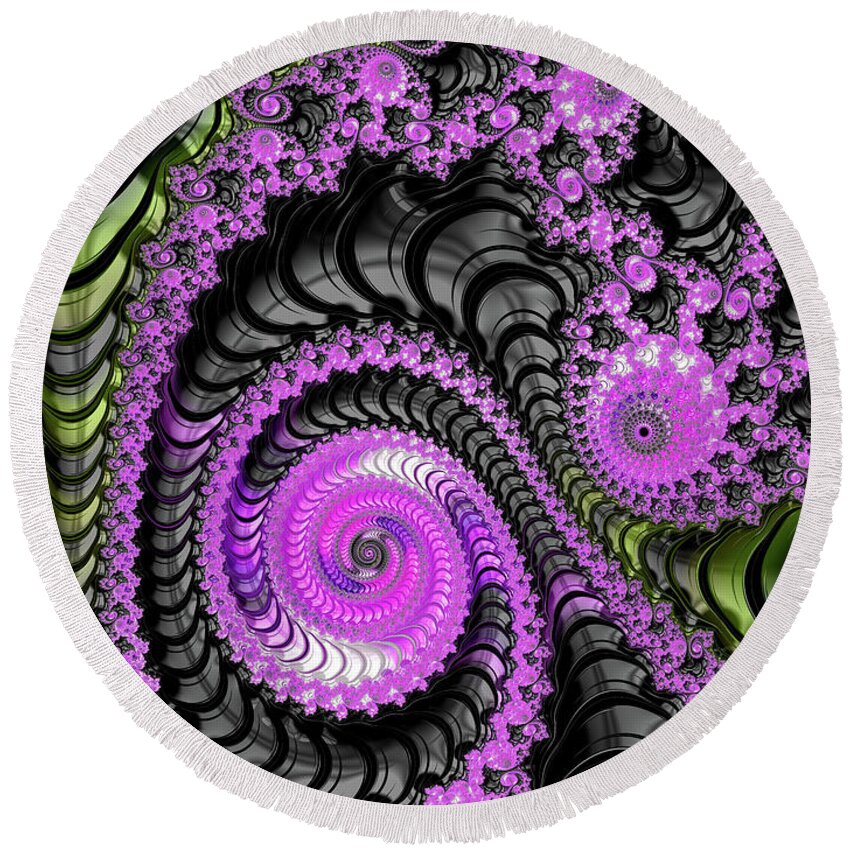 Fractal Round Beach Towel featuring the digital art Abstract Fractal Art Pink and Black by Matthias Hauser