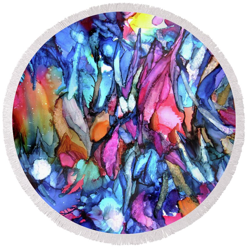 Alcohol Ink Round Beach Towel featuring the painting Abstract Garden by Jean Batzell Fitzgerald