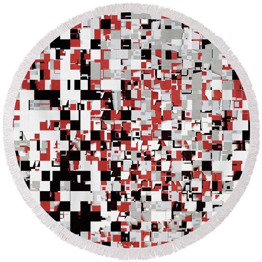 Red Round Beach Towel featuring the digital art Abstract Jumble Pattern by Phil Perkins