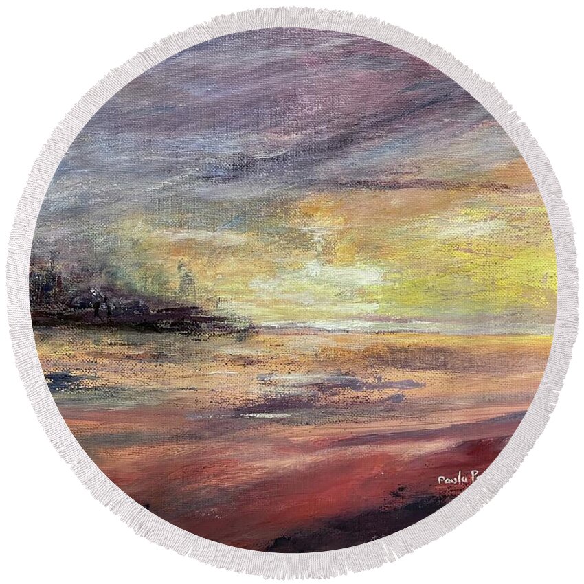 Painting Round Beach Towel featuring the painting Abstract Landscape by Paula Pagliughi