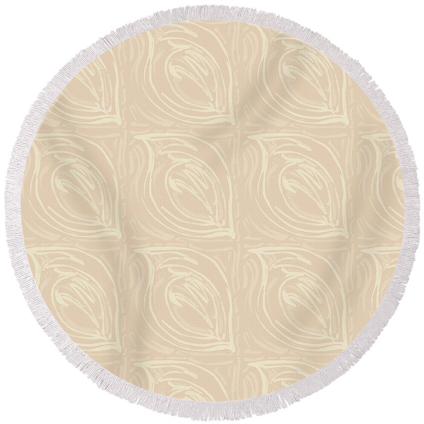 Abstract Round Beach Towel featuring the digital art Abstract Leaf Print Tribal Tropical by Sand And Chi