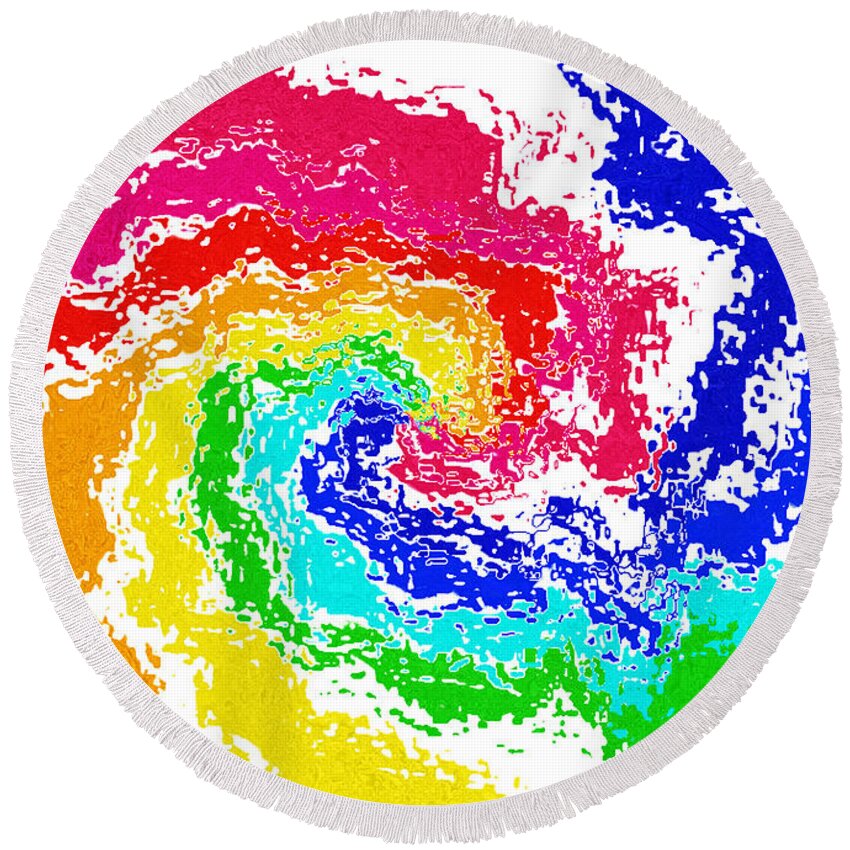 Rainbow Round Beach Towel featuring the painting Abstract Rainbow by Katy Hawk
