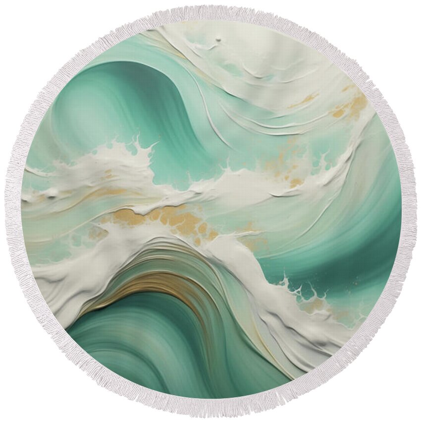 Blue Round Beach Towel featuring the painting Abstract Seascape 2 by Greg Collins