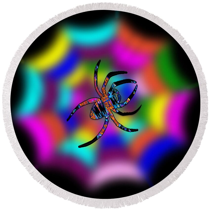 Spider Round Beach Towel featuring the digital art Abstract Spider's Web by Ronald Mills