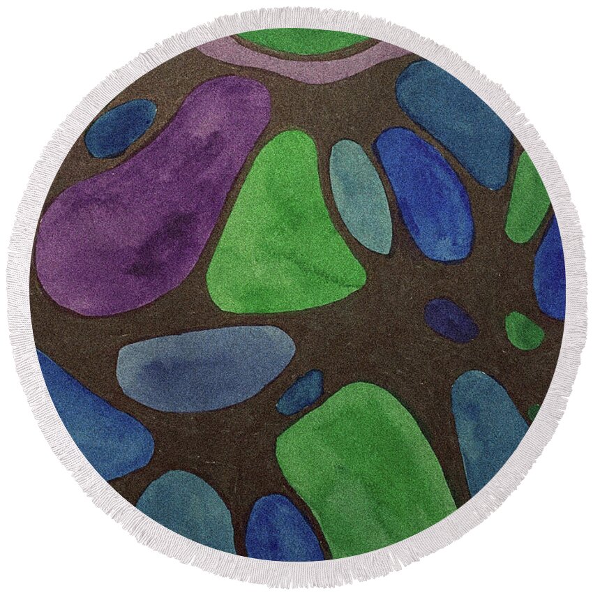 Abstract Stones Round Beach Towel featuring the mixed media Abstract Stones by Lisa Neuman