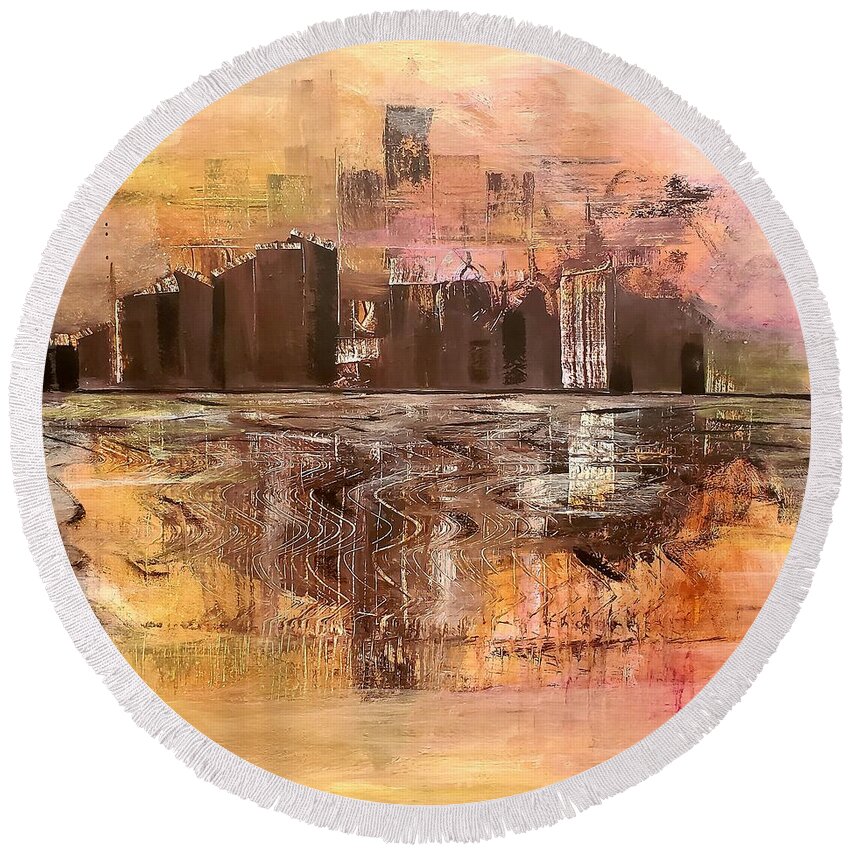 Cityscape Round Beach Towel featuring the painting Abstract Twenty Twenty by Lisa Kaiser