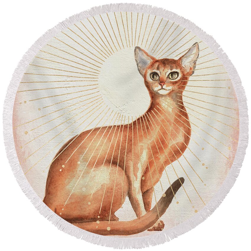 Abyssinian Cat Round Beach Towel featuring the painting Abyssinian Cat by Garden Of Delights