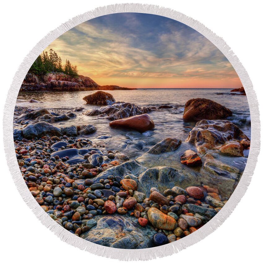 Acadia National Park Round Beach Towel featuring the photograph Acadia Maine a5436 by Greg Hartford