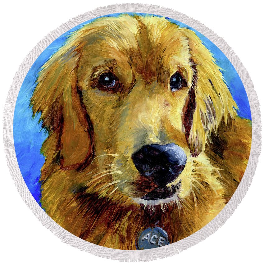 Dog Round Beach Towel featuring the painting Ace by Alice Leggett