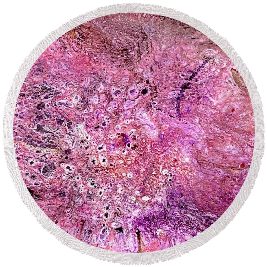 Colorful Round Beach Towel featuring the painting Acrylic Pour III Symphony in pink by David Euler