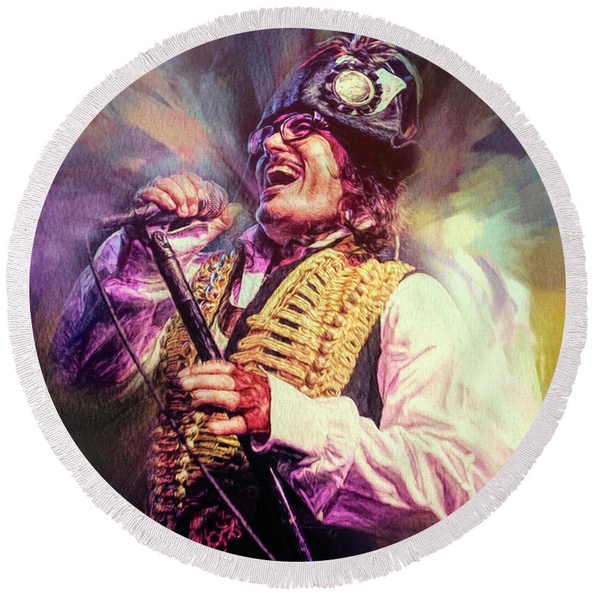 Adam Ant Round Beach Towel featuring the mixed media Adam and the Ants by Mal Bray