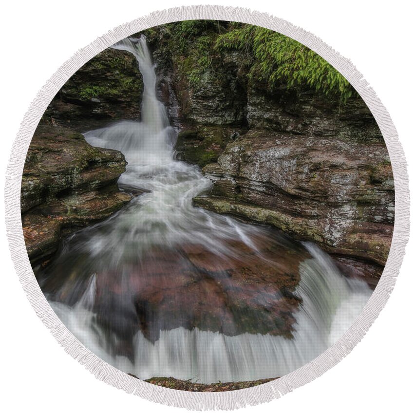 Water Round Beach Towel featuring the photograph Adams Falls by Erika Fawcett