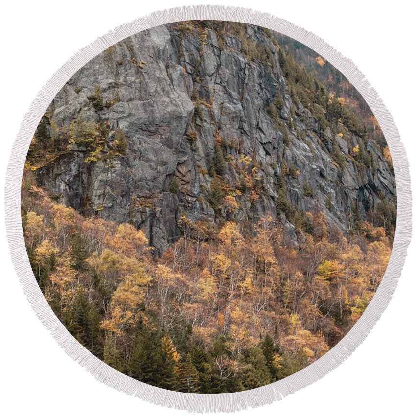 Lake Placid Round Beach Towel featuring the photograph Adirondack Cliffside by Dave Niedbala